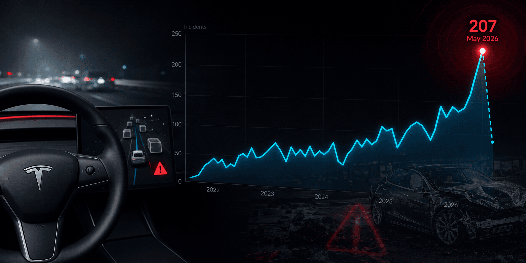 Tesla Autopilot ve FSD kazaları tek bir ayda 207 ile rekor kırdı
